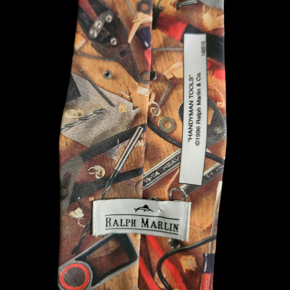 Ralph Marlin Handyman Tools Tie 1996 Vintage Made in USA Power Drill Saw Theme - Picture 2 of 3